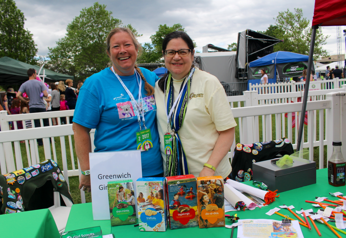 Cynthia Zizzi and Liz FitzRoy at the Girl Scouts booth at Greenwich Town Party, May 27, 2017 Photo: Leslie Yager