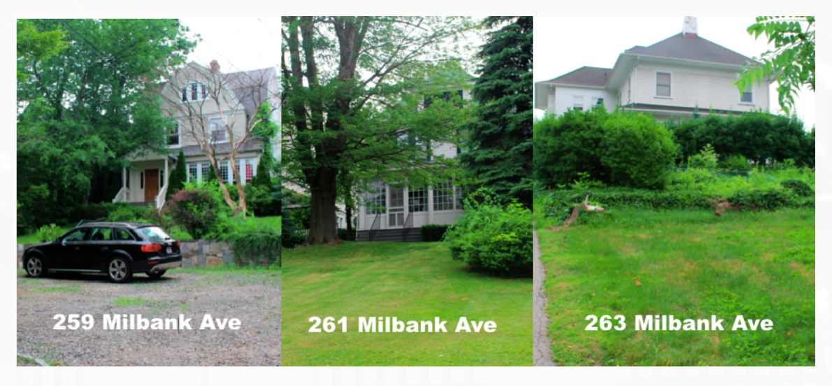 Three of the six houses to be demolished to make way for the 19 unit residential development on Milbank Ave. 
