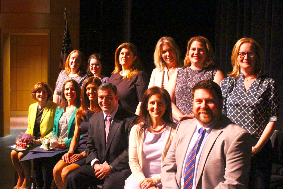 Pictured with their nominators, distinguished teachers Diane Taylor, Bridget Suvansri, Erin Randall, Michael Galatioto, Victoria Morrison Cappiali, and Stephen Babyak. May 2, 2017 Photo: Leslie Yager