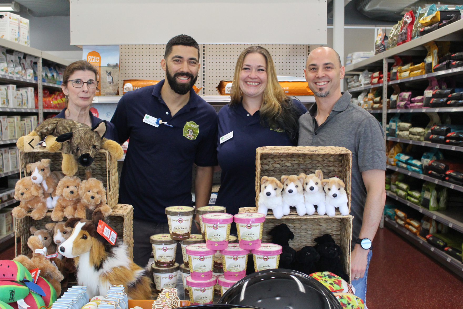 Left to right: Suzanne, Kevin, Erin and Adam in the newly opened Riverside location of Pet Pantry. June 29,2 017 Photo: Leslie Yager