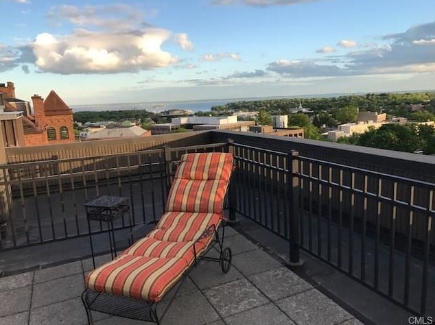 At 15 Lafayette Court, furnished rooftop deck with 360 degree views of Connecticut, New York and New Jersey. 