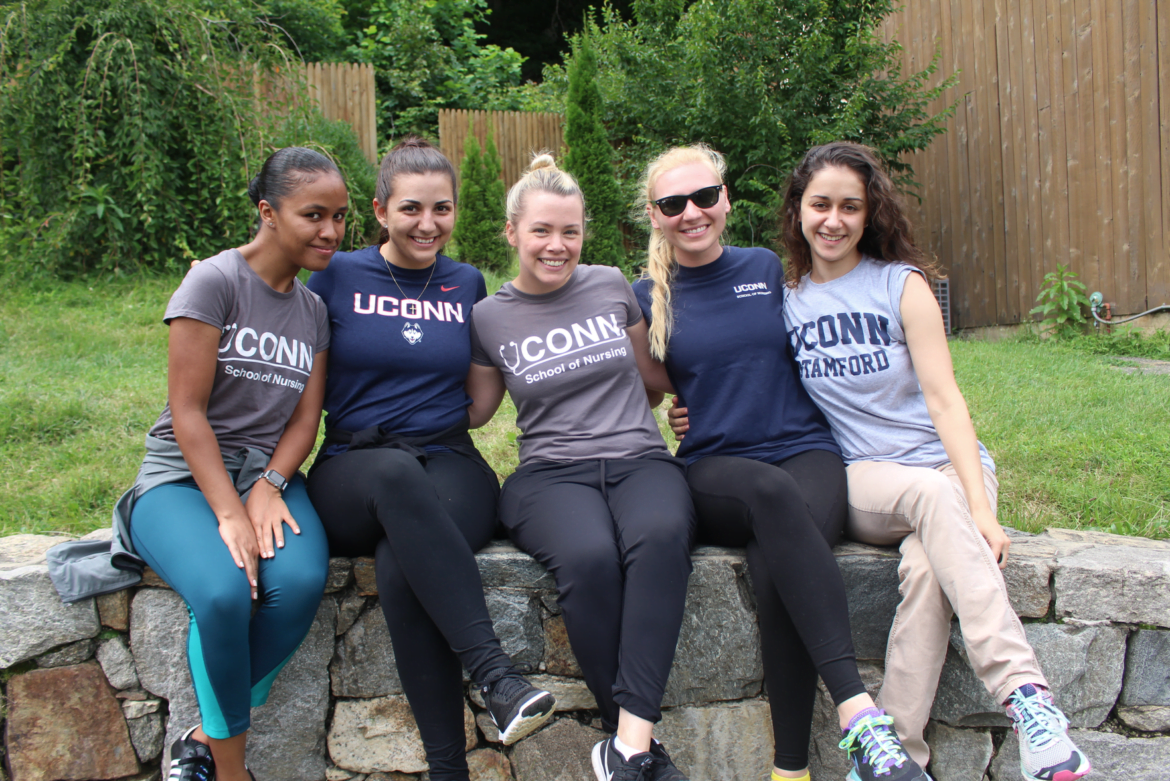 Members of the UConn nursing program included Luz Velazquez, Amanda Reis, Christina Bak, and Natalia Brakoniecki. Photo: Leslie Yager