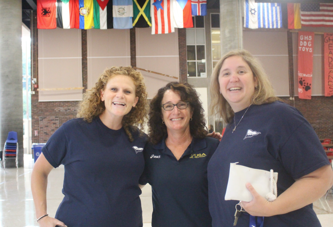 From Old Greenwich Schoo, assistant principall Abby Ostruzka, PE teacher Jean Price and principal Jen Bencivengo. Aug 28,2 017 Photo: Leslie Yager