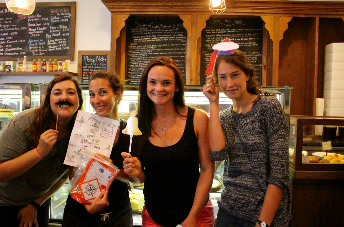 Old Greenwich School teachers stopped at Sweat Pea's in the village of Old Greenwich on Tuesday. The scavenger hunt was a team building and community building exercise. Aug 29, 2017 Photo Leslie Yager