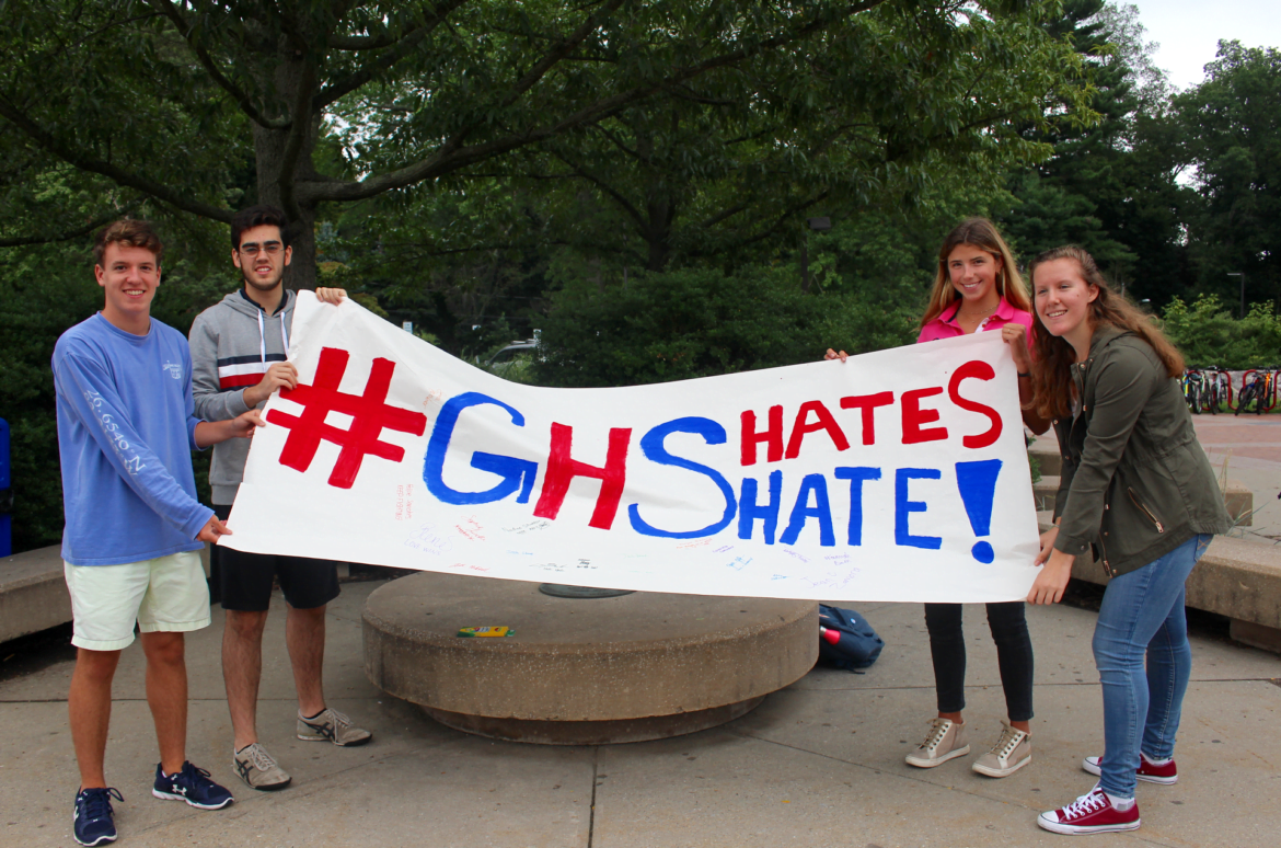 #GHSHatesHate. Leaders of the Young Republicans Jack Bound and Luca Barcelo joined forces with Sophie Lindh and Sara Stober, who are leaders of the Young Democrats. Sept 6, 2017 Photo: Leslie Yager
