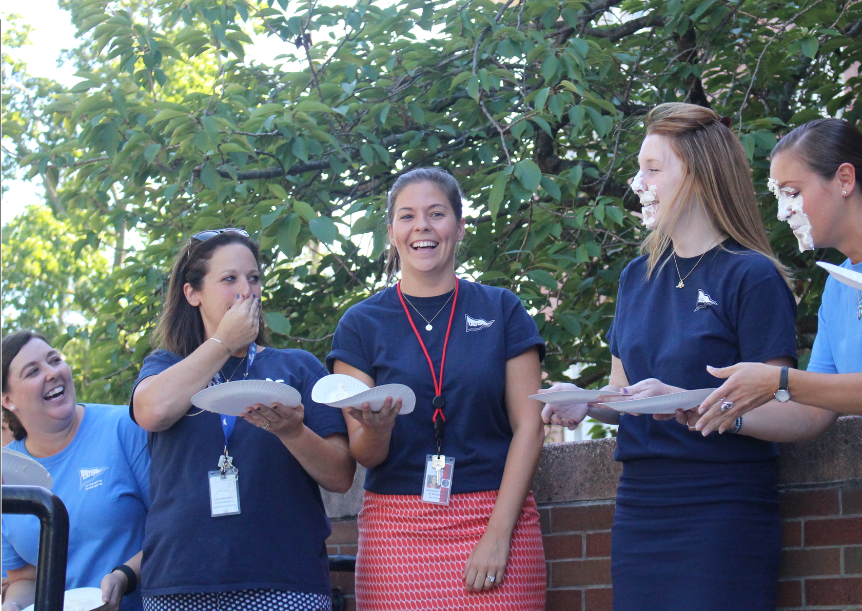 Teachers at Old Greenwich School participated in the pie smashing event on Sept. 22, 2017 Photo: Leslie Yager