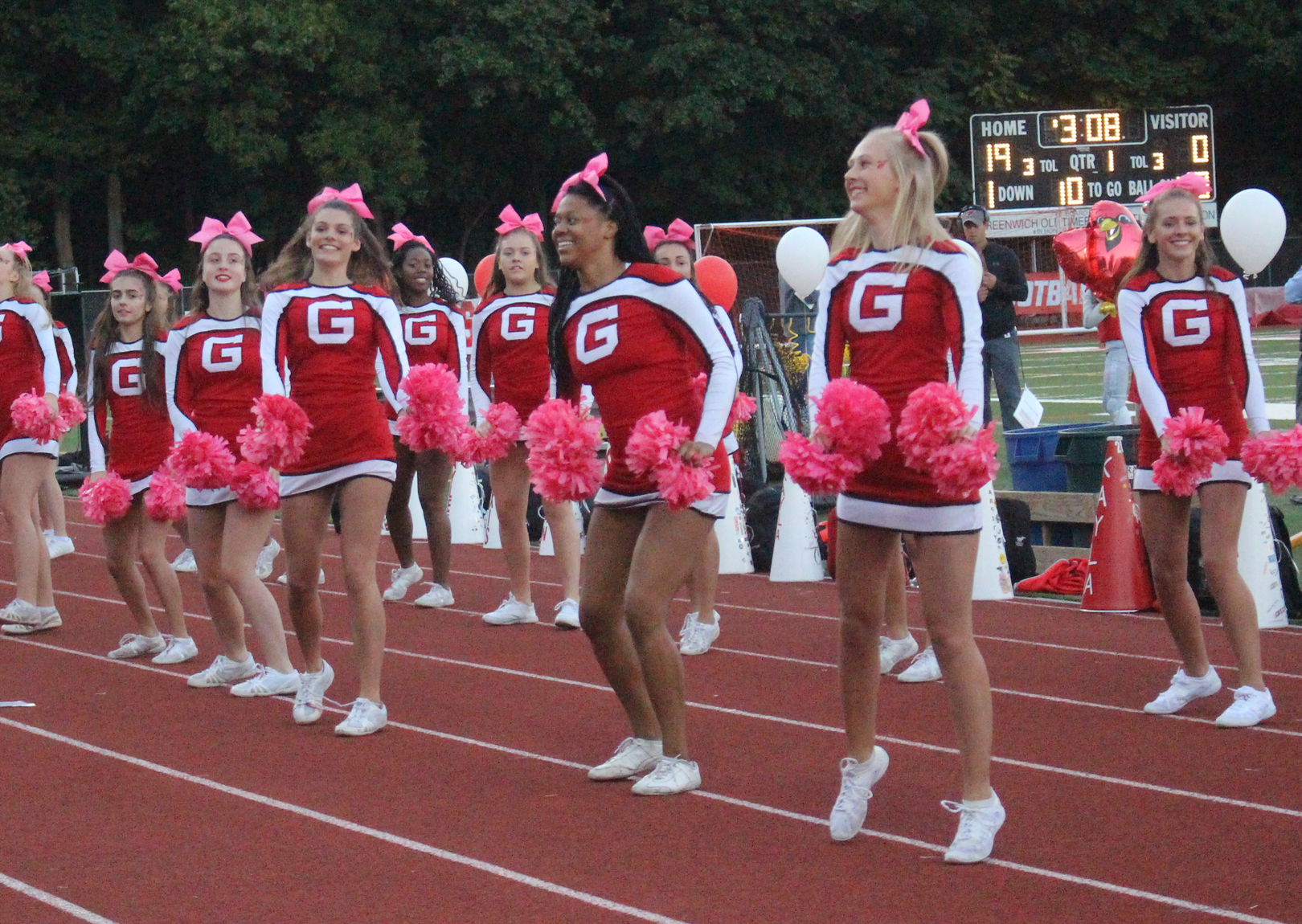 GHS cheerleaders at Monday night's game against the Norwalk Bears. Oct 2, 2017 Photo: Leslie Yager