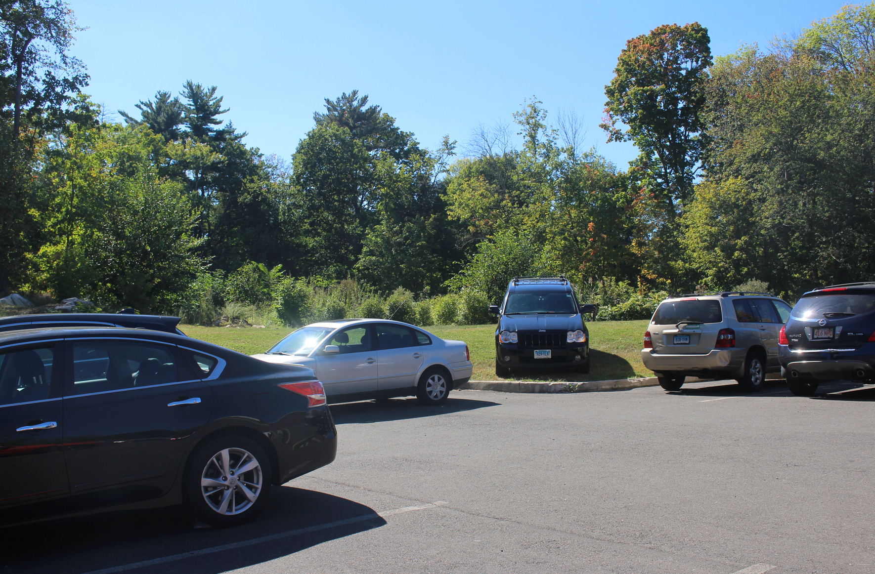 Cars parked illegally in the south lot at Greenwich High School. Sunday Oct 1, 2017 Photo: Leslie Yager