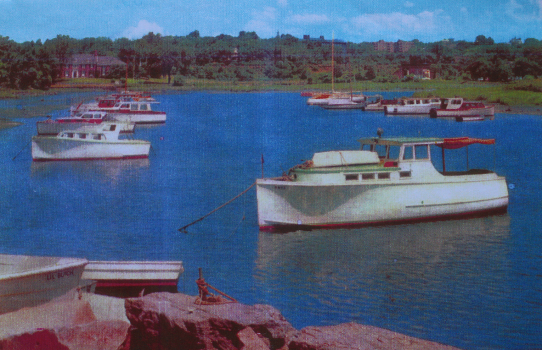 Postcard of northern most Greenwich Harbor from 1948 of Greenwich Harbor, prior to I95 (see Boys Club in background), prior to it being filled in from storms.