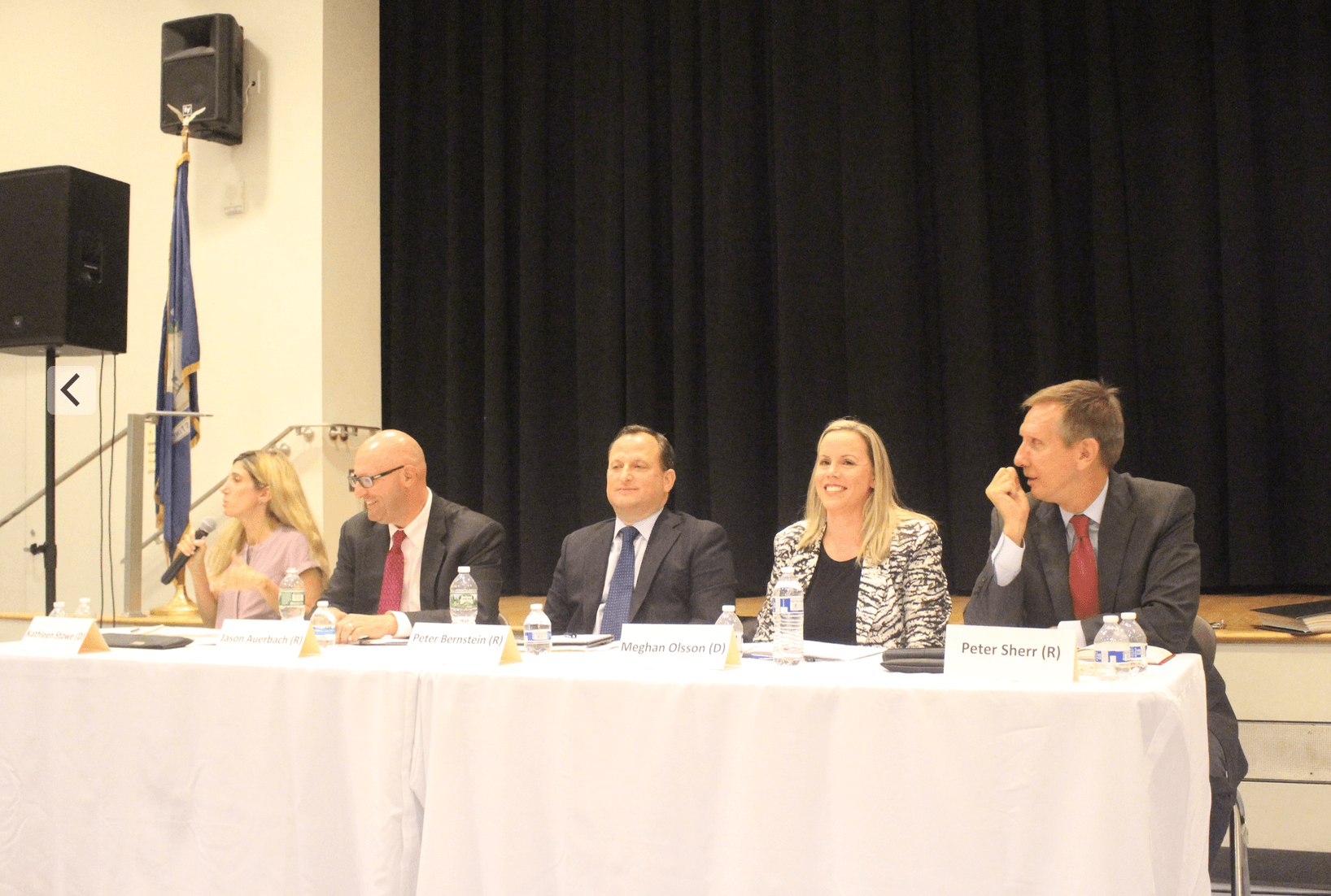 Kathleen Stowe, Jason Auerbach, Peter Bernstein, Meghan Olsson and Peter Sherr, candidates for Board of Education. Oct 11, 2017 Photo: Leslie Yager