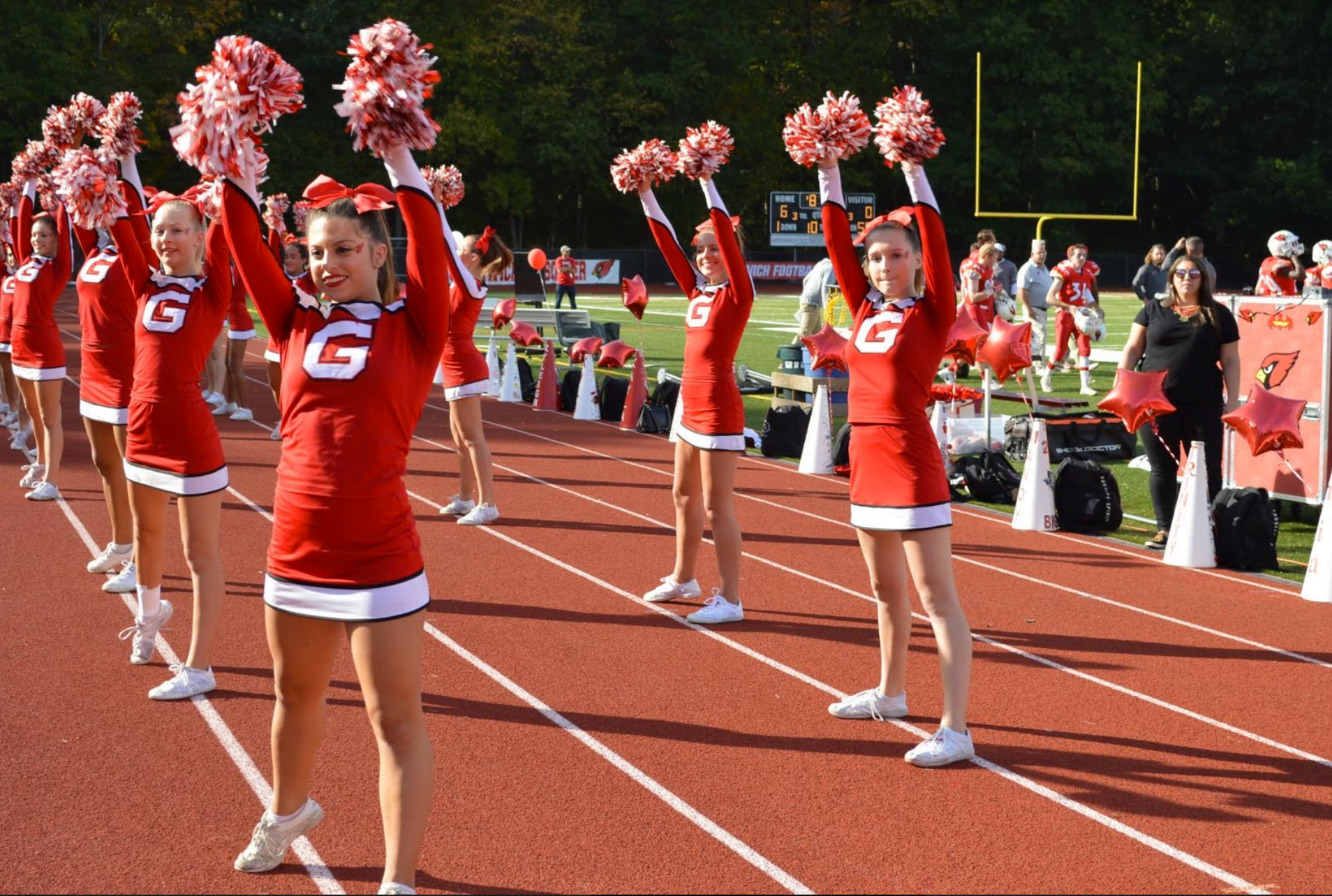 Greenwich High School cheerleaders root for the Cardinals at the homecoming game against Westhill, Saturday Oct 21, 2017 Photo Monique Nikolov