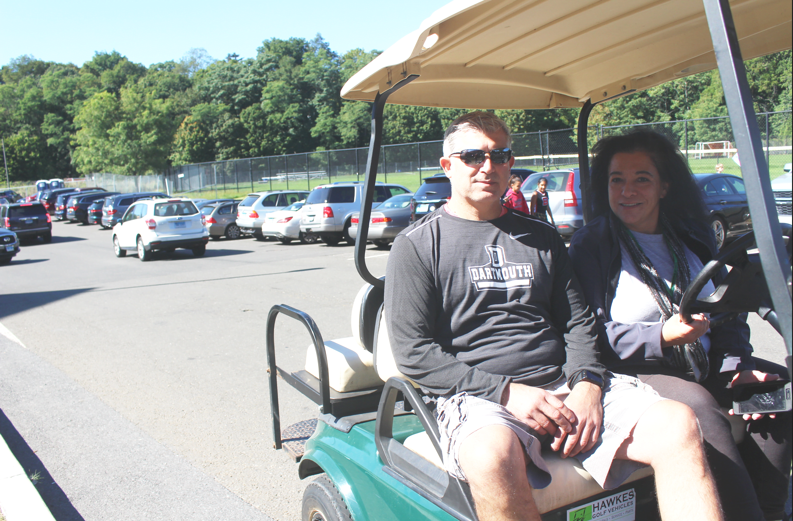 GYFL board chair Frank Sarcone and Parks & Rec monitor Wendy Spezzano patrolled the parking lots near fields 6 and 7 where football games are played in addition to Cardinal Stadium on Sunday, Oct 1, 2017 Photo: Leslie Yager