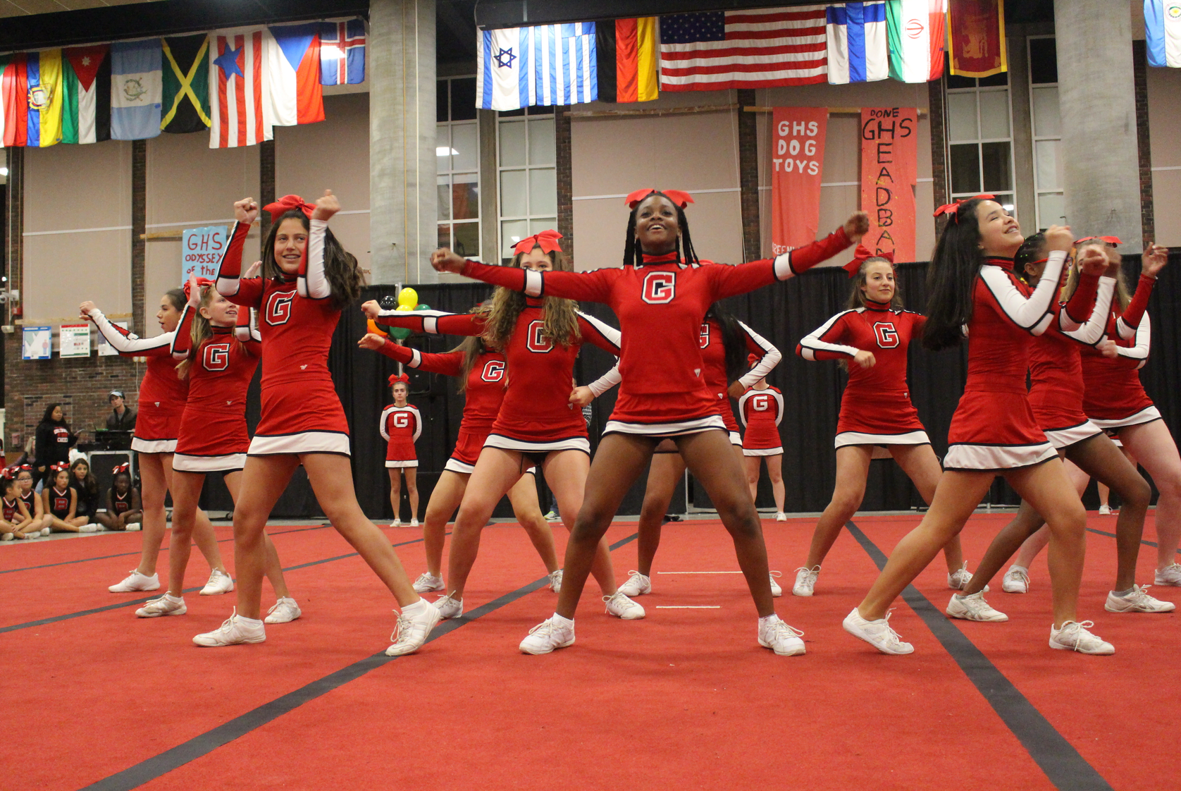 Greenwich High School cheerleaders performed at the GYCL expo in the student center on Nov 5, 2017 Photo: Leslie Yager