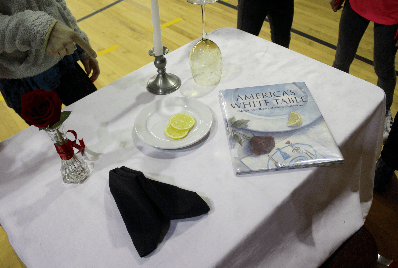 The White Table was set during a ceremony at Parkway School for Veterans Day event, Nov 9, 2017 photo: Leslie Yager