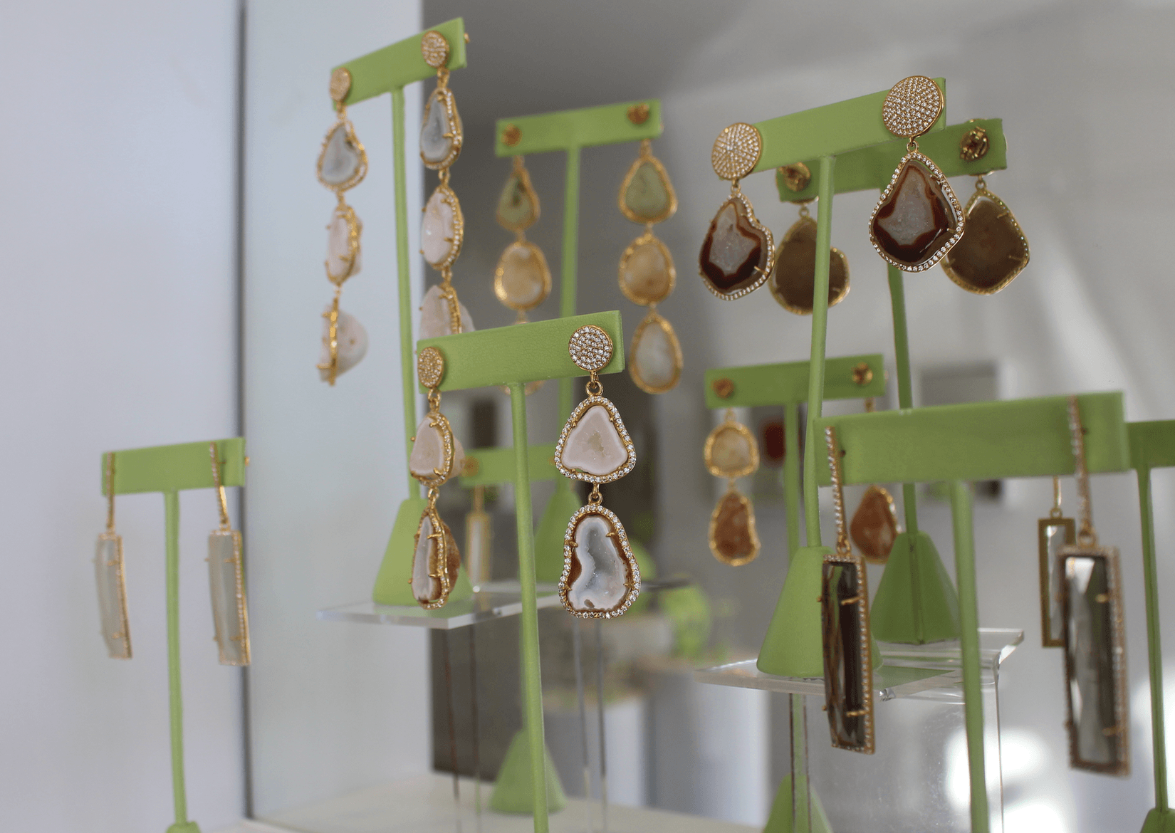Susan Hanover Designs' earrings on display at her pop up shop at 89 Greenwich Avenue. Nov 27, 2017 Photo: Leslie Yager