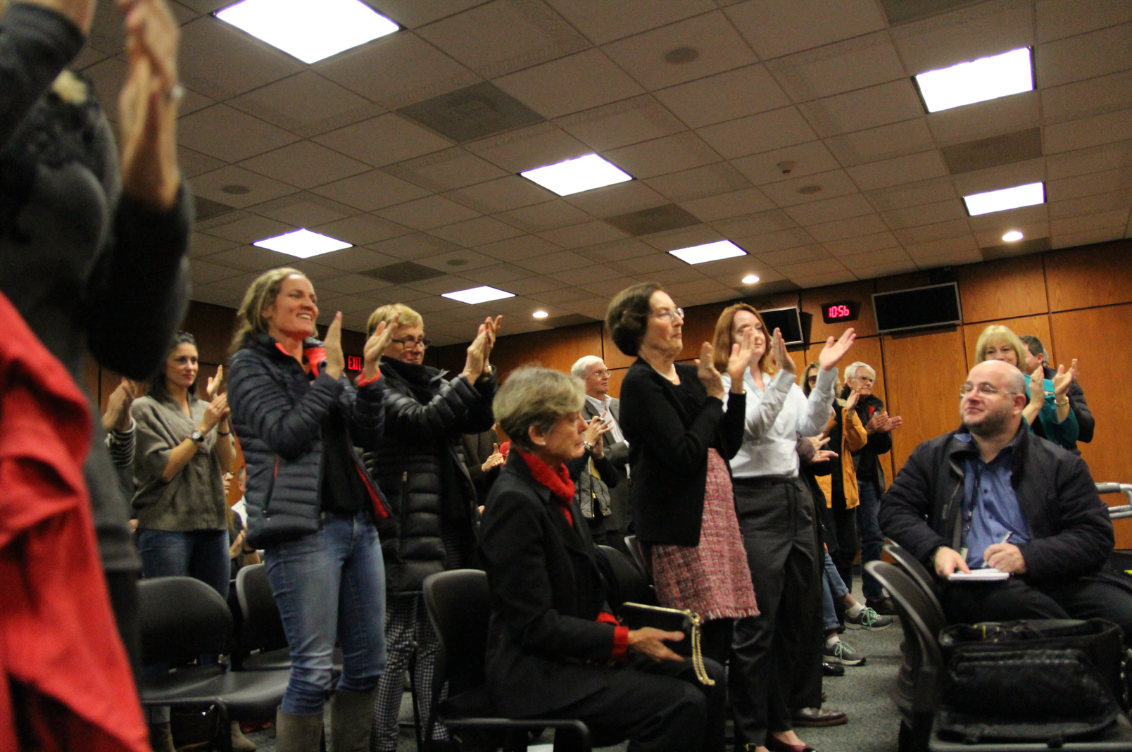 A standing room only crowd rose to their feet after the Greenwich Board of Selectmen voted unanimously to kill charter change. Nov 30, 2017 Photo: Leslie Yager