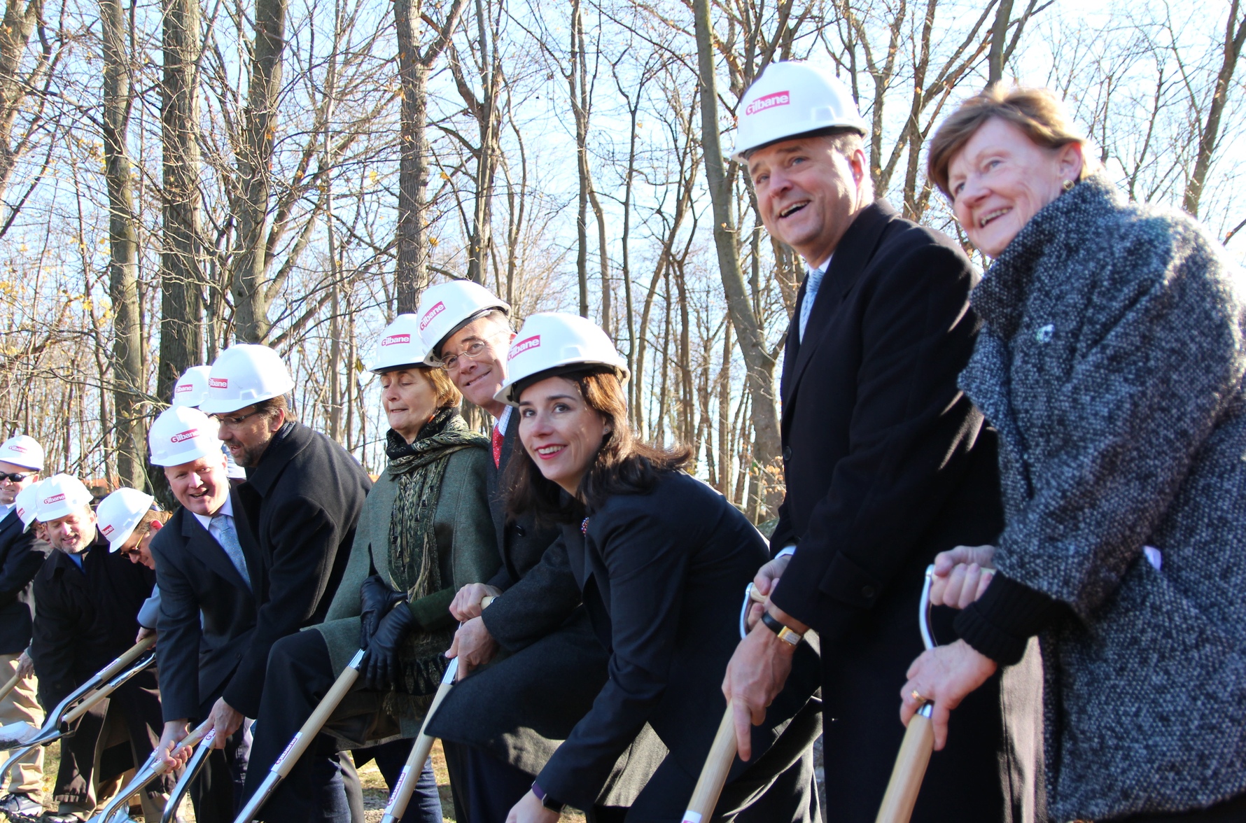 Last three from right, Clare Kilgallen, Tony Turner (BET) and Barbara O'Neill (BOE) at the ground breaking of the new New Lebanon School, Dec 7, 2017 Photo: Leslie Yager