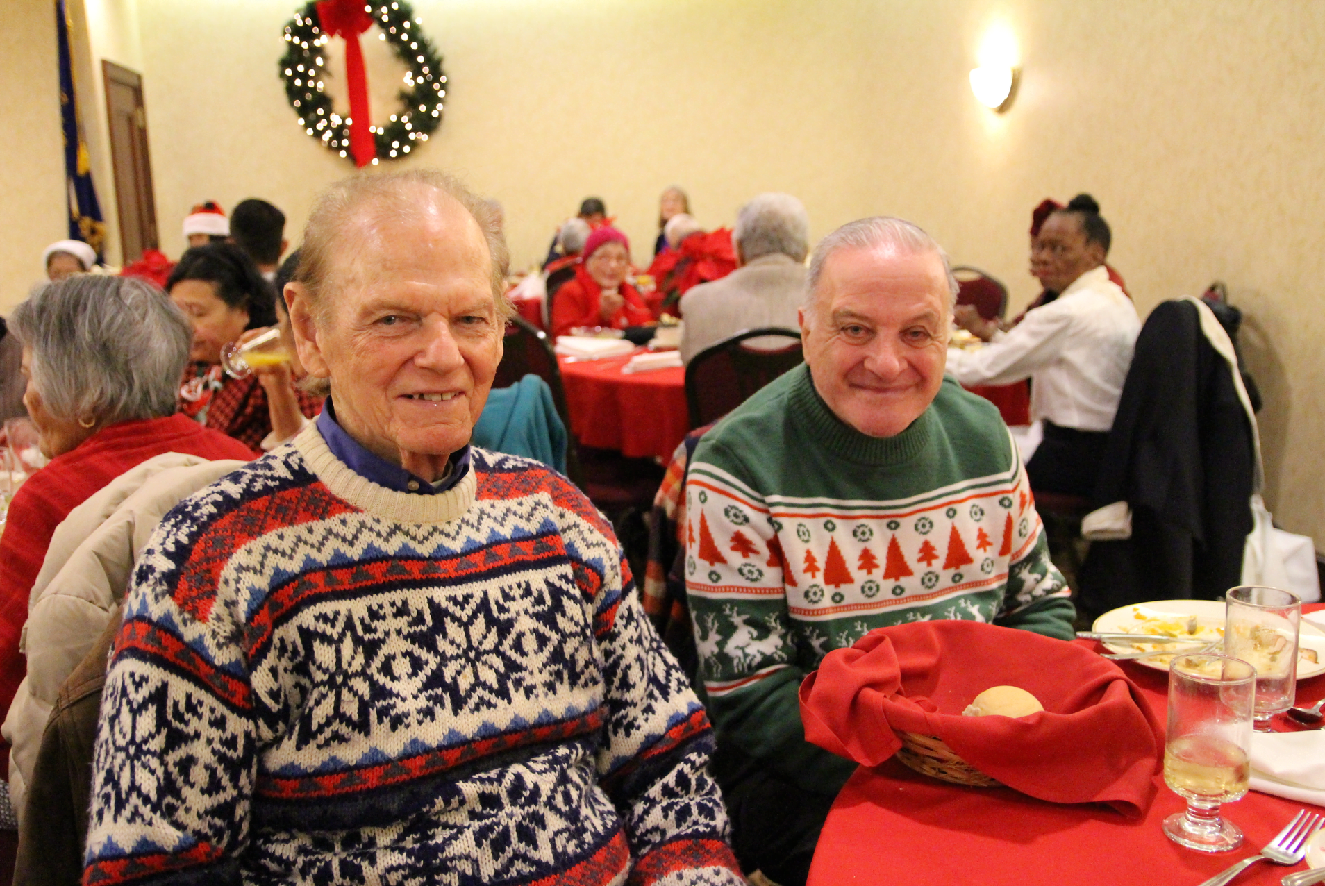 Lifelong Greenwich residences Richard Frenz and Early Coyne at the annual Christmas meal at the Kights of Columbus. Dec 25, 2017 Photo: Leslie Yager