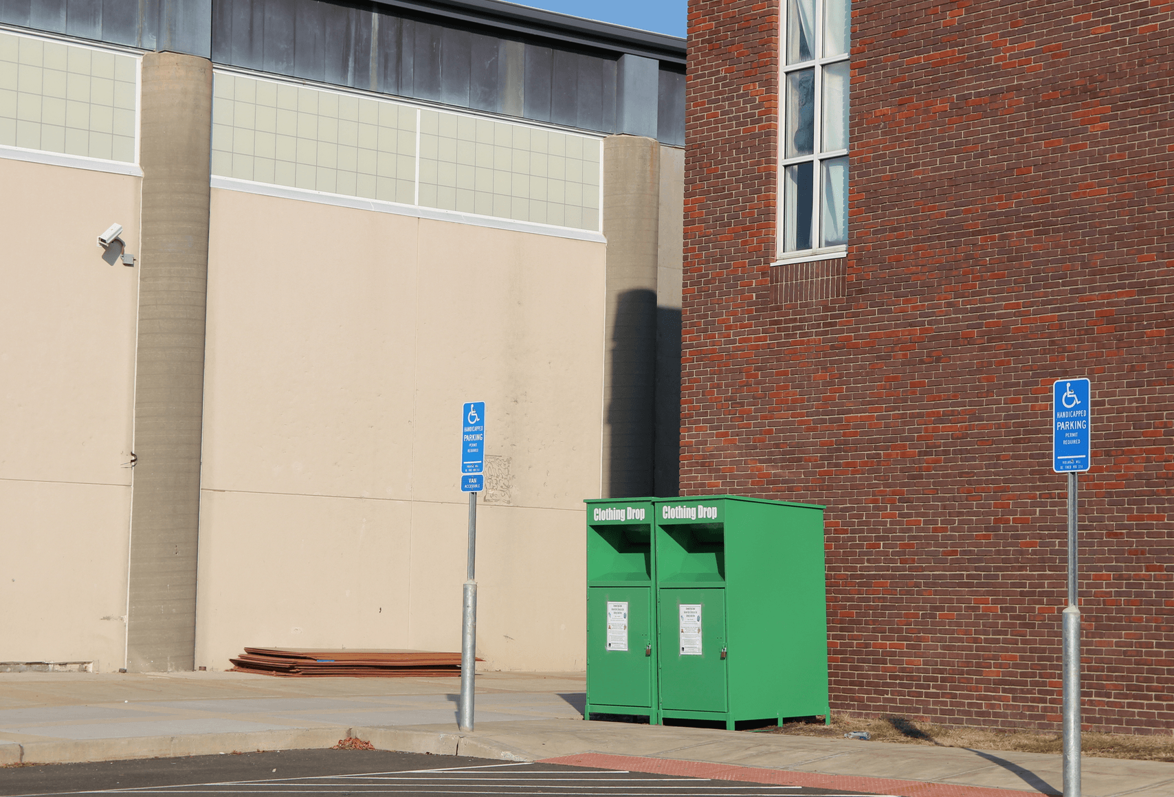 green donation bins at Greenwich High School