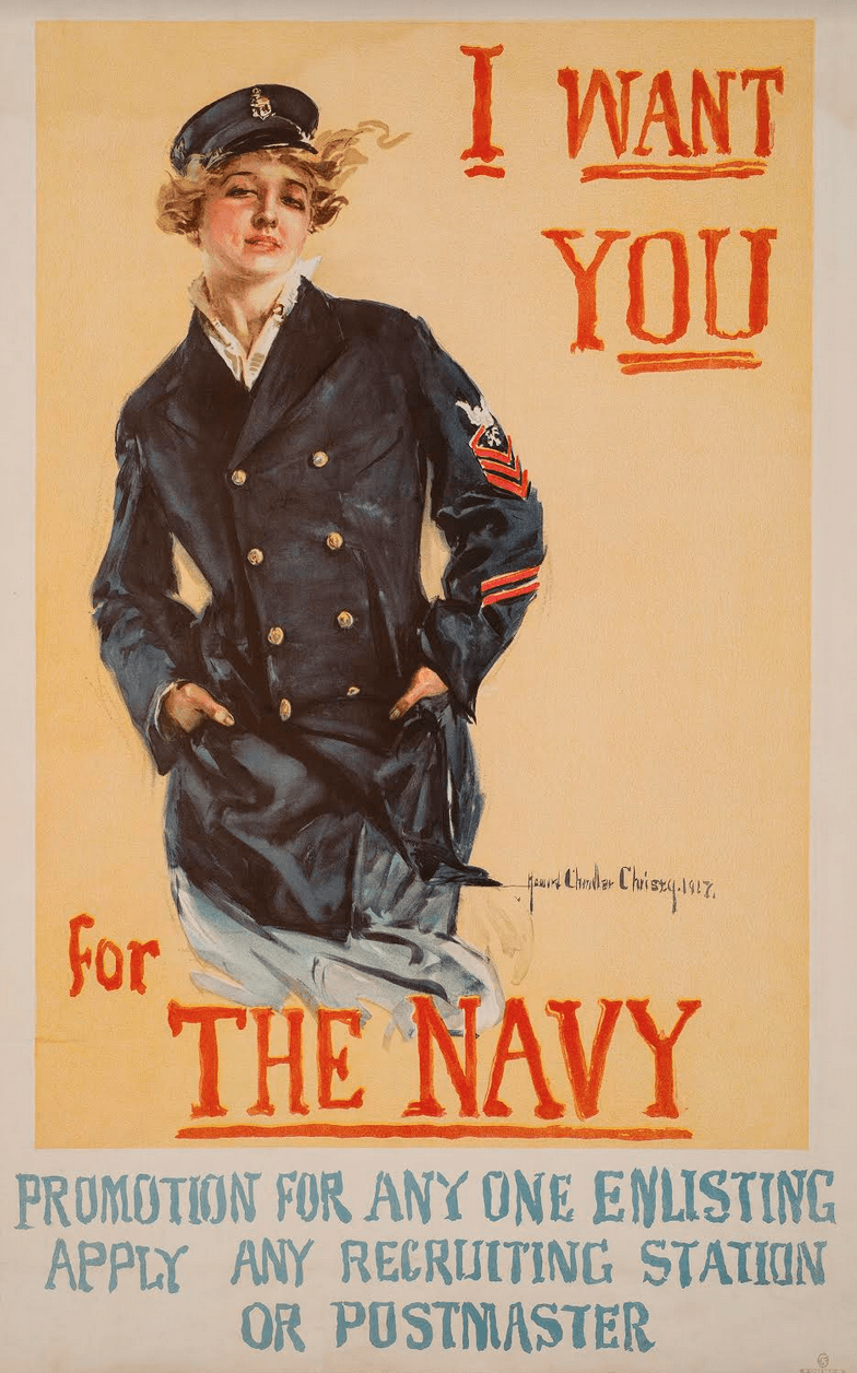 Howard Chandler Christy (1873-1952) I Want You for the Navy, 1917 Lithograph. 41 1/2 x 27 1/4 in. Gift of John and Beverly Watling, Bruce Museum Collection 2008.03.08