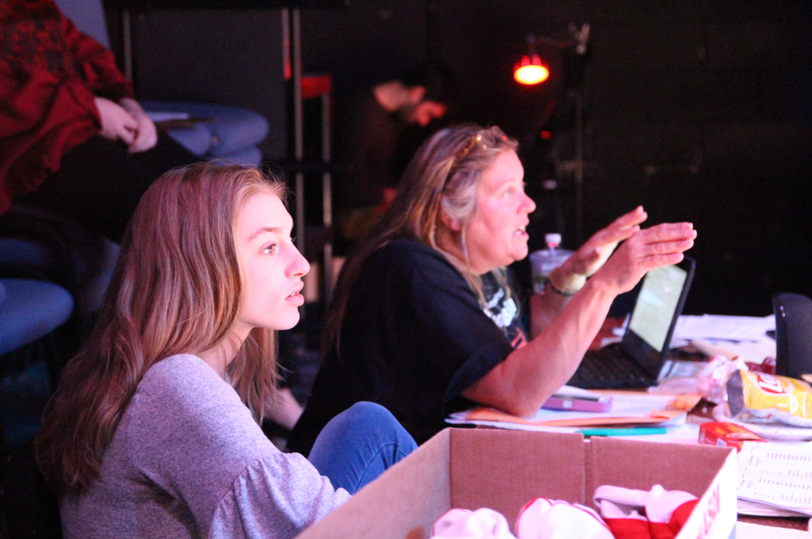 Kenleigh Merritt and Patty Cirigliano supervising the dress rehearsal of High School Musical, Dec 11, 2017 Photo: Leslie Yager