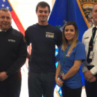 Photo caption: from left, Glenville Volunteer Fire Company Fire Police Captain Mark Horvath, Greenwich Fire Chief Peter Siecienski, Glenville Fire Police Officers Patrick Rooney and Jennifer Almeida, Assistant Greenwich Fire Chief Robert Kick and Greenwich First Selectman Peter Tesei.
