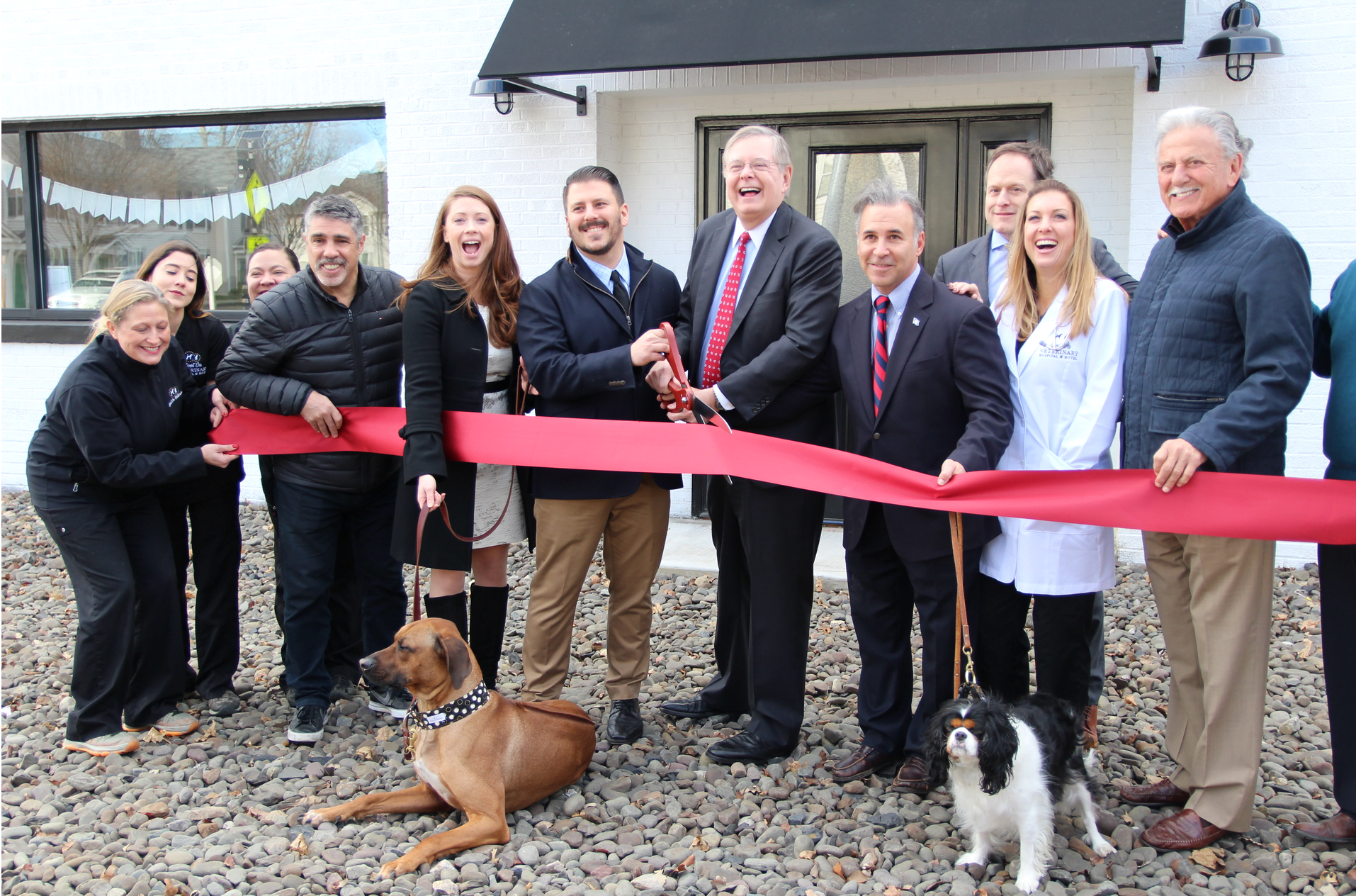 Ribbon cutting even at Spot On Veterinary Hospital &amp; Hotel in Stamford included Kaeley Blum, Gary Dell'Abate, Becky Putter, Dr. Philip Putter, Stamford Mayor David Martin, State Rep Fred Camillo, and Associate Veterinarian Dr. Suzanne Penswick. Dec 20, 2017 Photo: Leslie Yager
