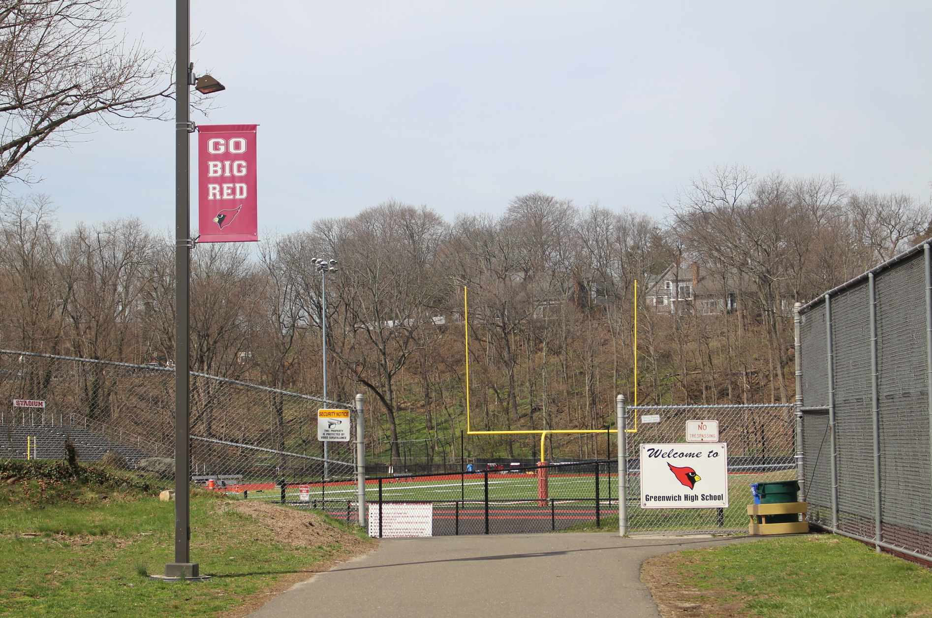Path along GHS tennis courts toward Cardinal Stadium. Photo: Leslie Yager