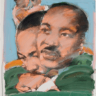 Paul Giovanopoulos (Greek-American, 1939- ) Martin Luther King, 1978. Mixed media on paper, 28 x 19 1/2 in. Gift of Marion M. Lauterstein, Bruce Museum Collection 82.16.02