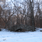 view of bridge in Pomerance from frozen pond. Jan 1, 2018 Photo: Leslie Yager