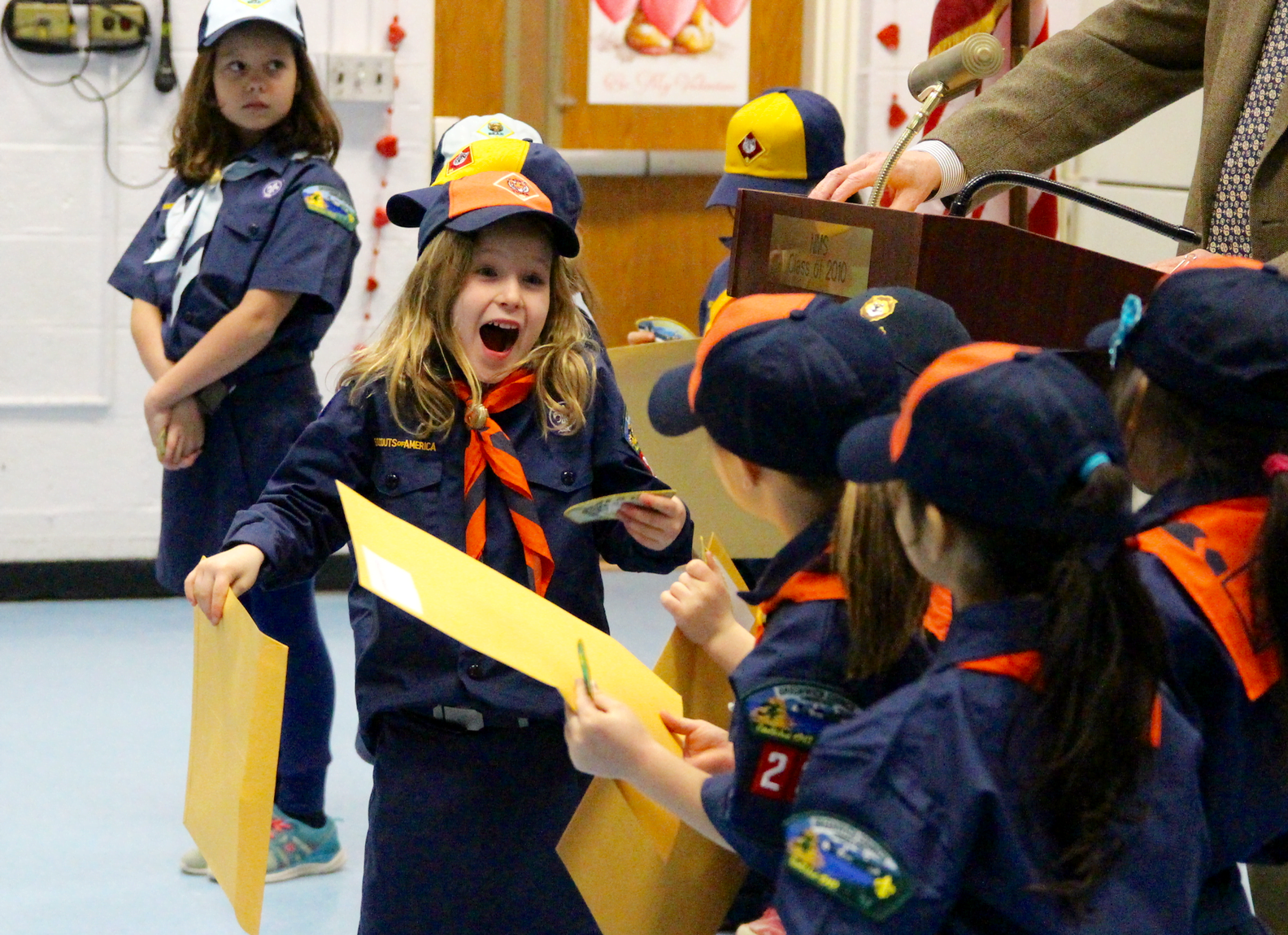 Charlotte DiPreta, age 6, along with 8 other girls was inducted into Pack 23 at North Mianus School on Thursday night.