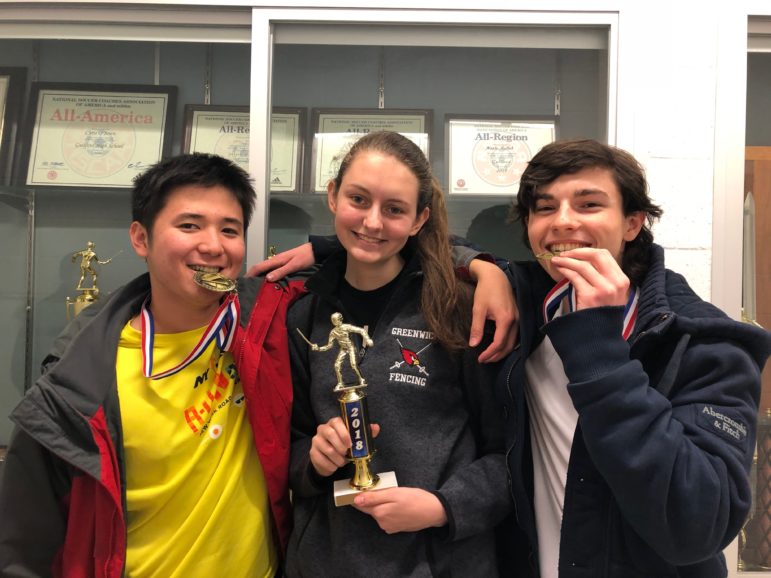 GHS Connecticut 2018 Novice Tournament winners include (from left to right) Alex Araki, Lindsey Manos, and Evan Pey.