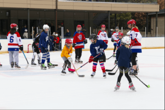 Teen players helped Shannon Doyle expose younger girls to the game of hockey on Saturday, Feb 24, 2018 Photo: Leslie Yager