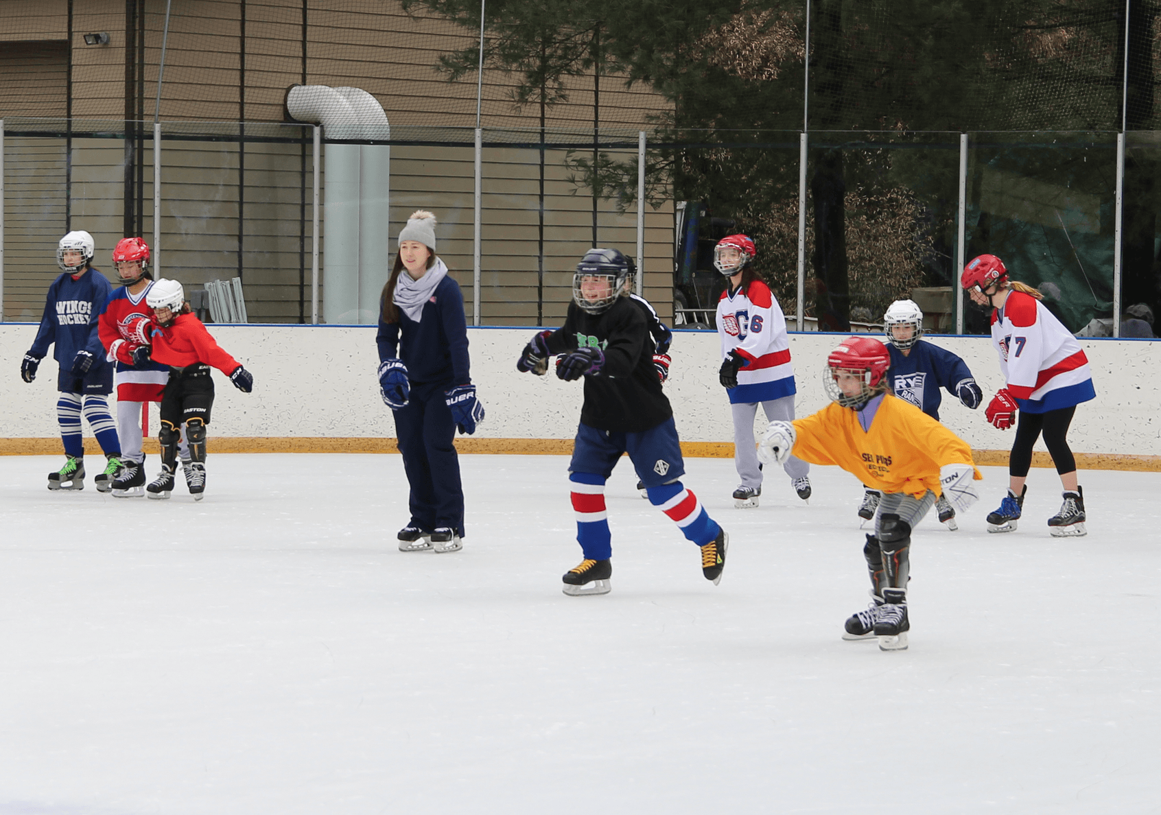 Girls in grades 3, 4, and 5 played Red Light/Green Light at Greenwich Skating Club, just one of the fun games to expose girls to ice hockey. Fe 24, 2018 Photo: Leslie Yager