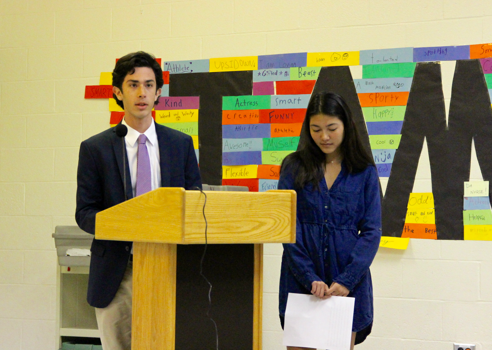 Student government president Greg Goldstein and senior class president Alissa Landberg, addressed the board of Education at Parkway School on Feb 22, 2018 Photo: Leslie Yager
