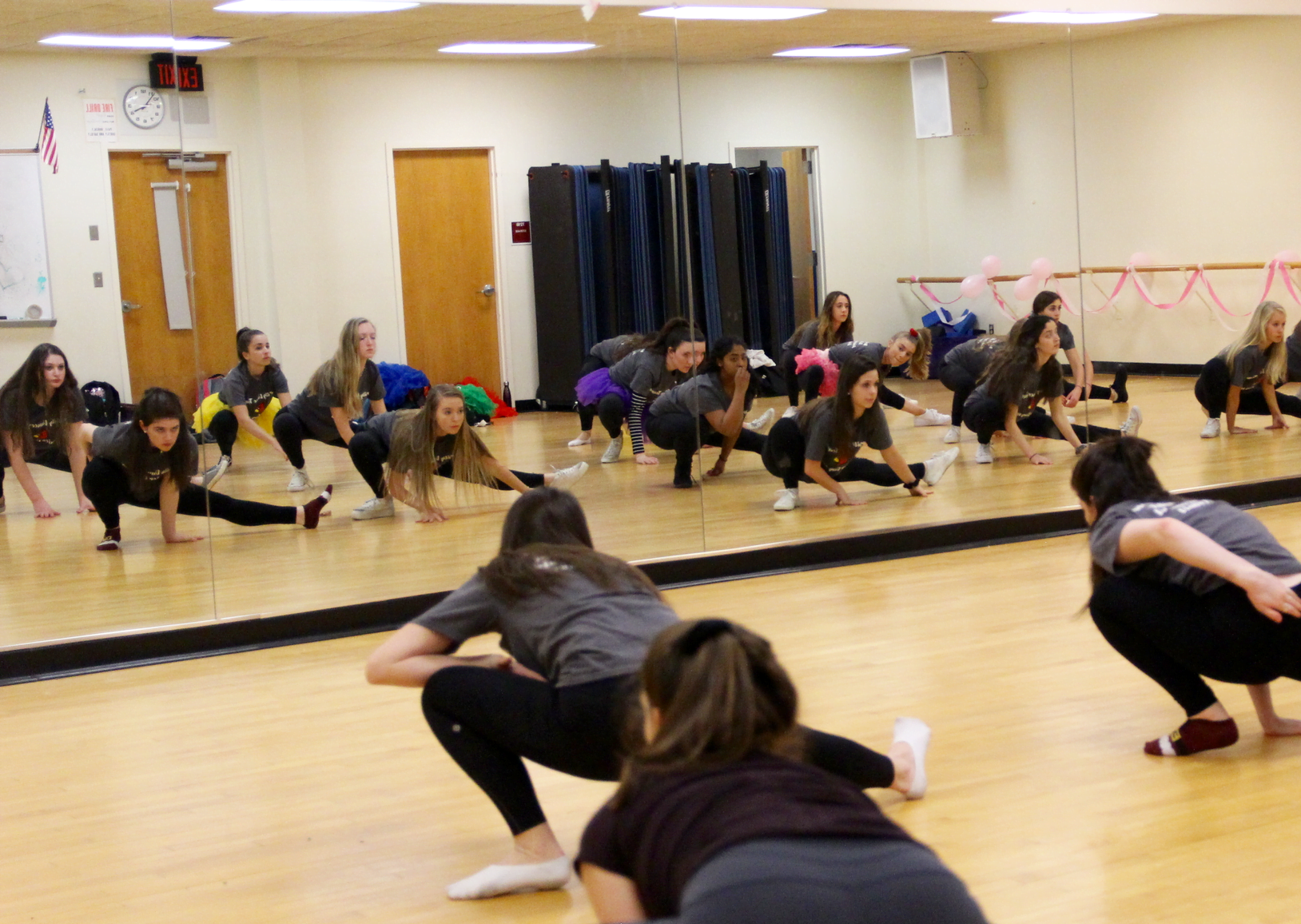 The GHS dance team warms up in the dance studio at GHS on Feb 23, 018 Photo: Leslie Yager