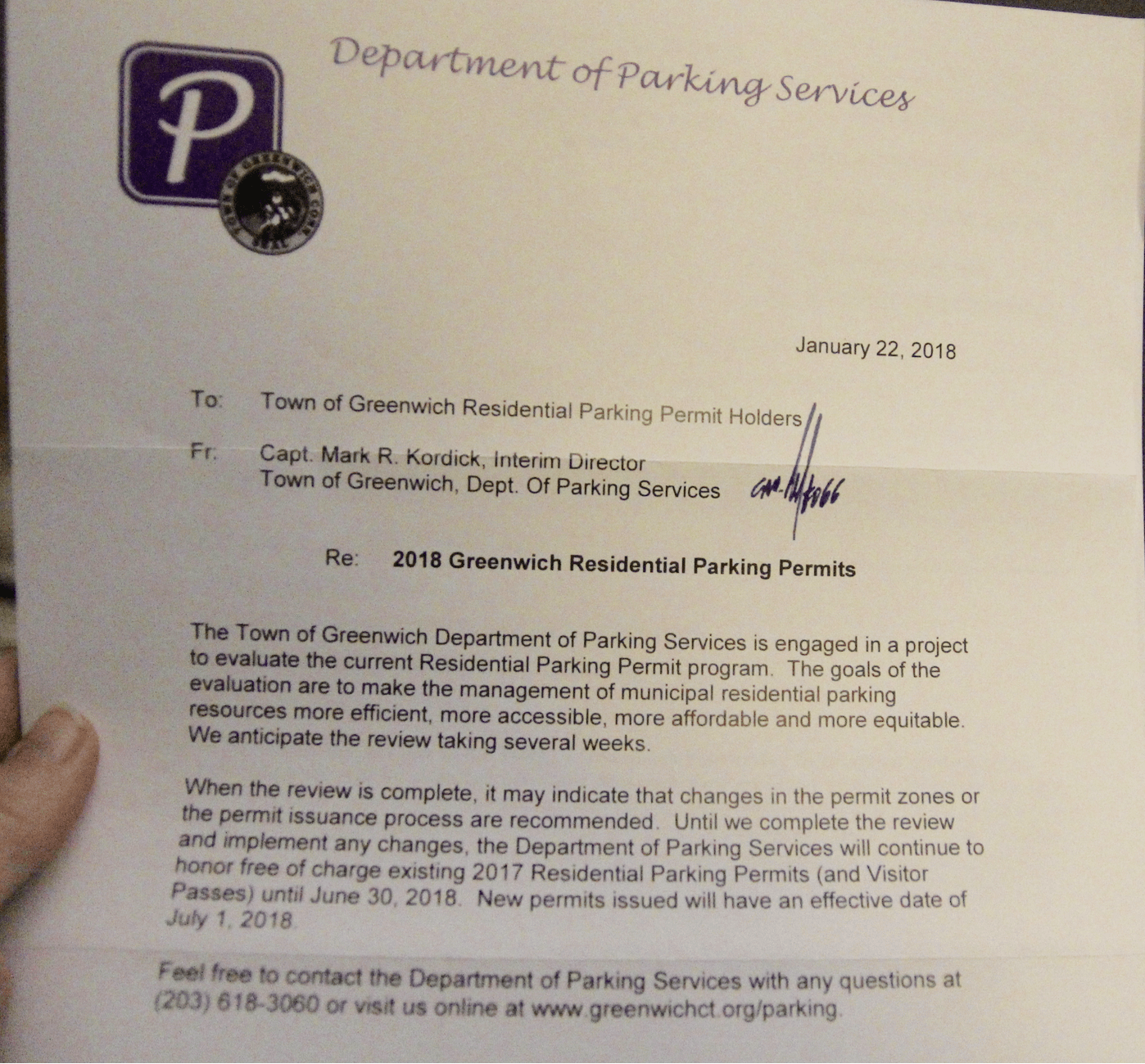 Letter sent to residents with residential parking permits. 