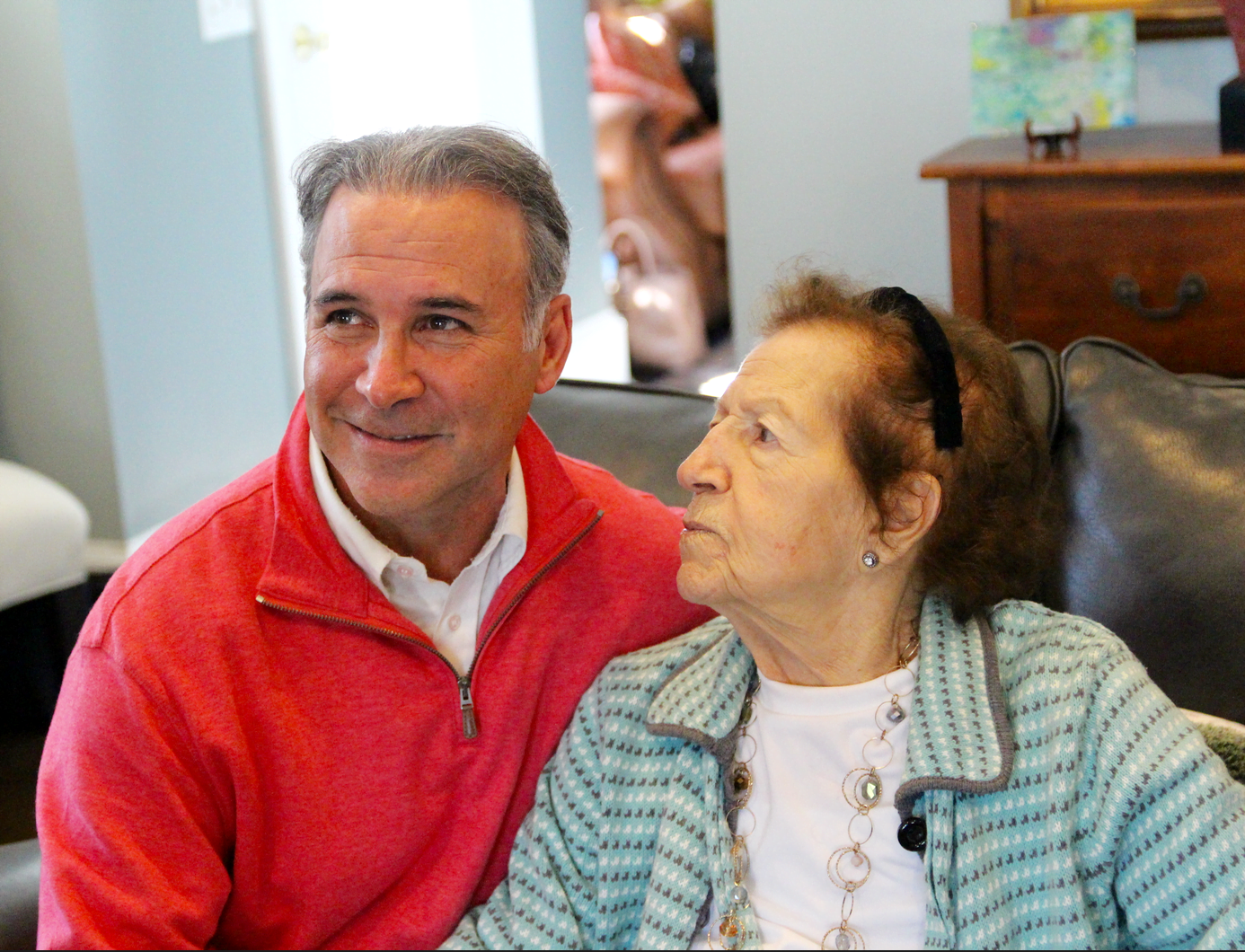 Fred Camillo and Marion Pastore in Riverside on Marion's 100th birthday. March 11, 2018. Photo: Leslie Yager