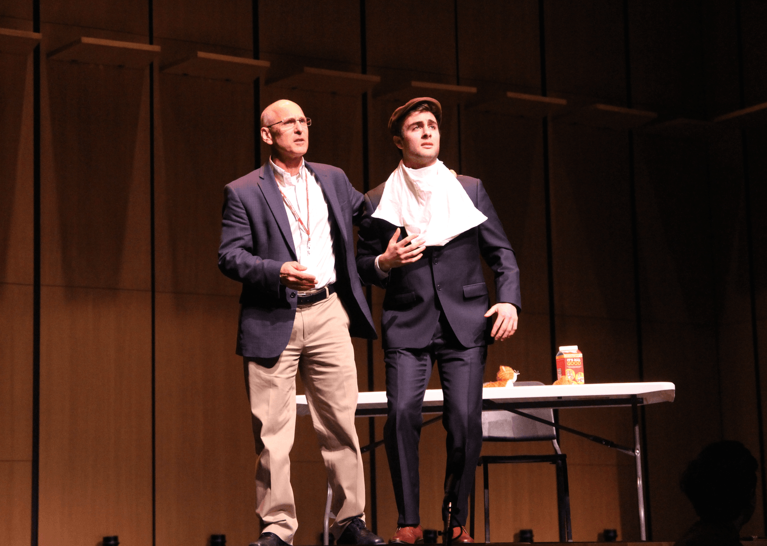 Dr. Winters and Romano Orlando in a skit, "GHS Godfather." March 9, 2018 Photo: Leslie Yager