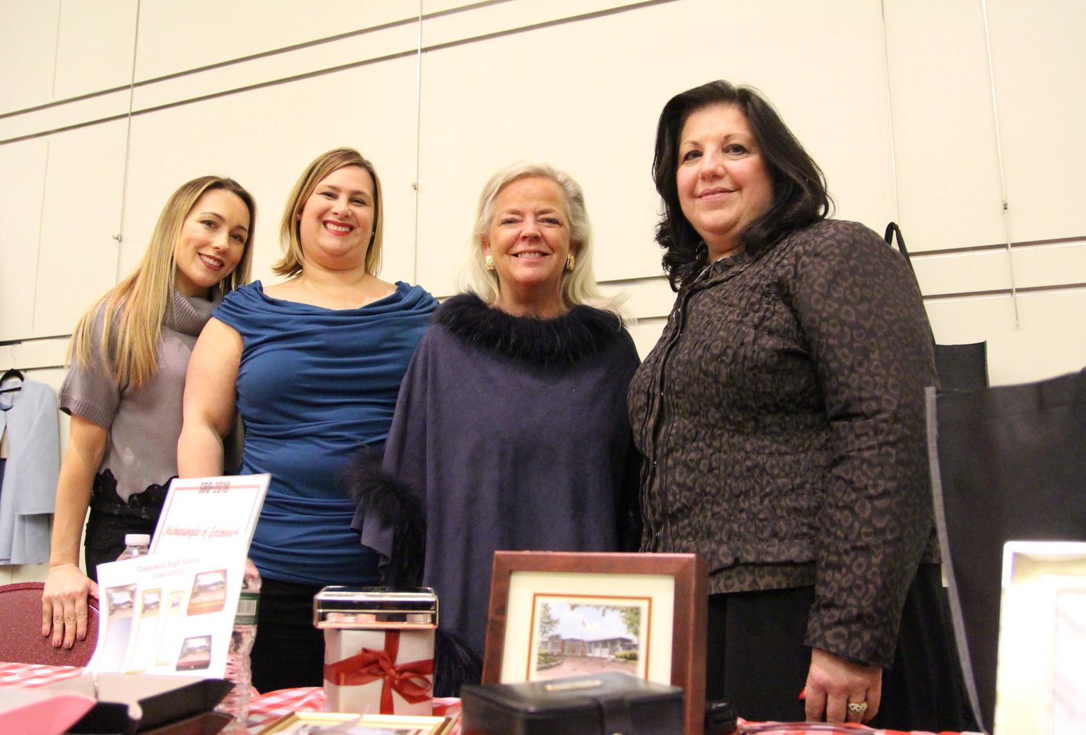 Torri Varbero and Danielle Torres from Indulge Salon and Beauty Bar; Nancy Waesche from Pinky of Greenwich with Gail Papa from Michaelangelo of Greenwich at the PTA event before SRO, March 9, 2018 Photo: Leslie Yager