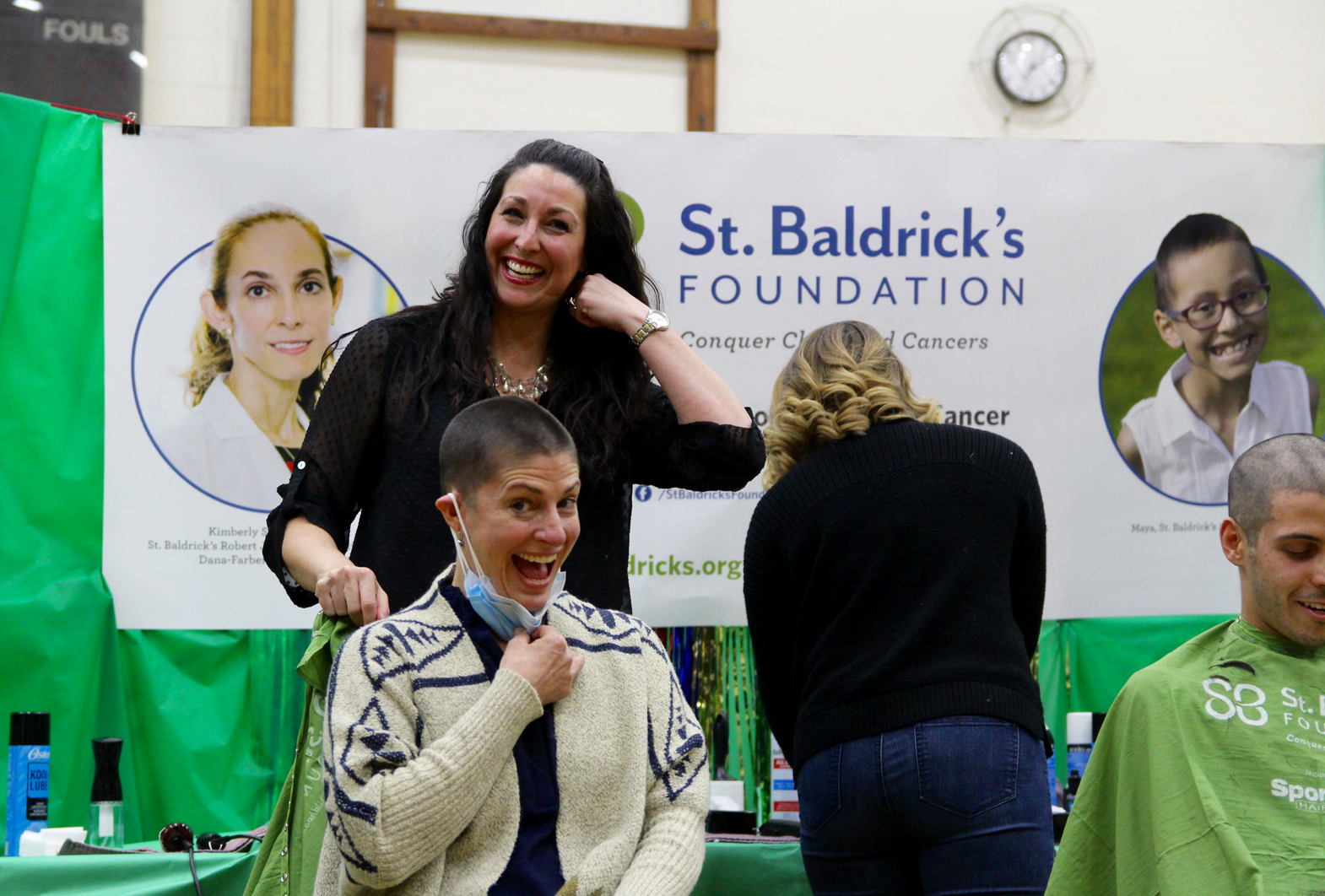 Heather Brown took of her hair at the St. Baldrick's head shaving event at Western Middle School on March 15, 2018 Photo: Leslie Yager