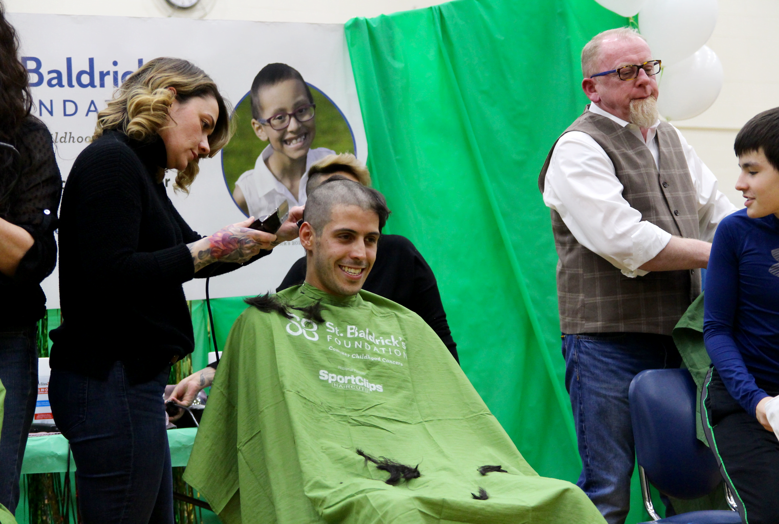 The St. Baldrick's head shaving event at Western Middle School drew a long list of people willing to part with their hair to help advance research into pediatric cancer. March 15, 2018 Photo: Leslie Yager
