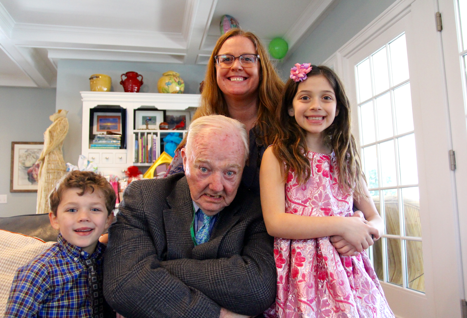 Gus Reynolds, John Munnelly, Rebecca Lindemeyer and Piper Reynolds at Marion Pastore's 100th birthday party in Riverside, March 11, 2018 Photo Leslie Yager