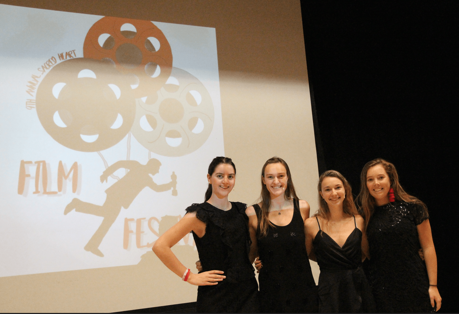Jackie Shannon, Lily Lemkau, Sophia Brusco and Kaitlin Reilly at rehearsal for Sacred Heart Greenwich's 9th annual film festival. Photo: Leslie Yager 