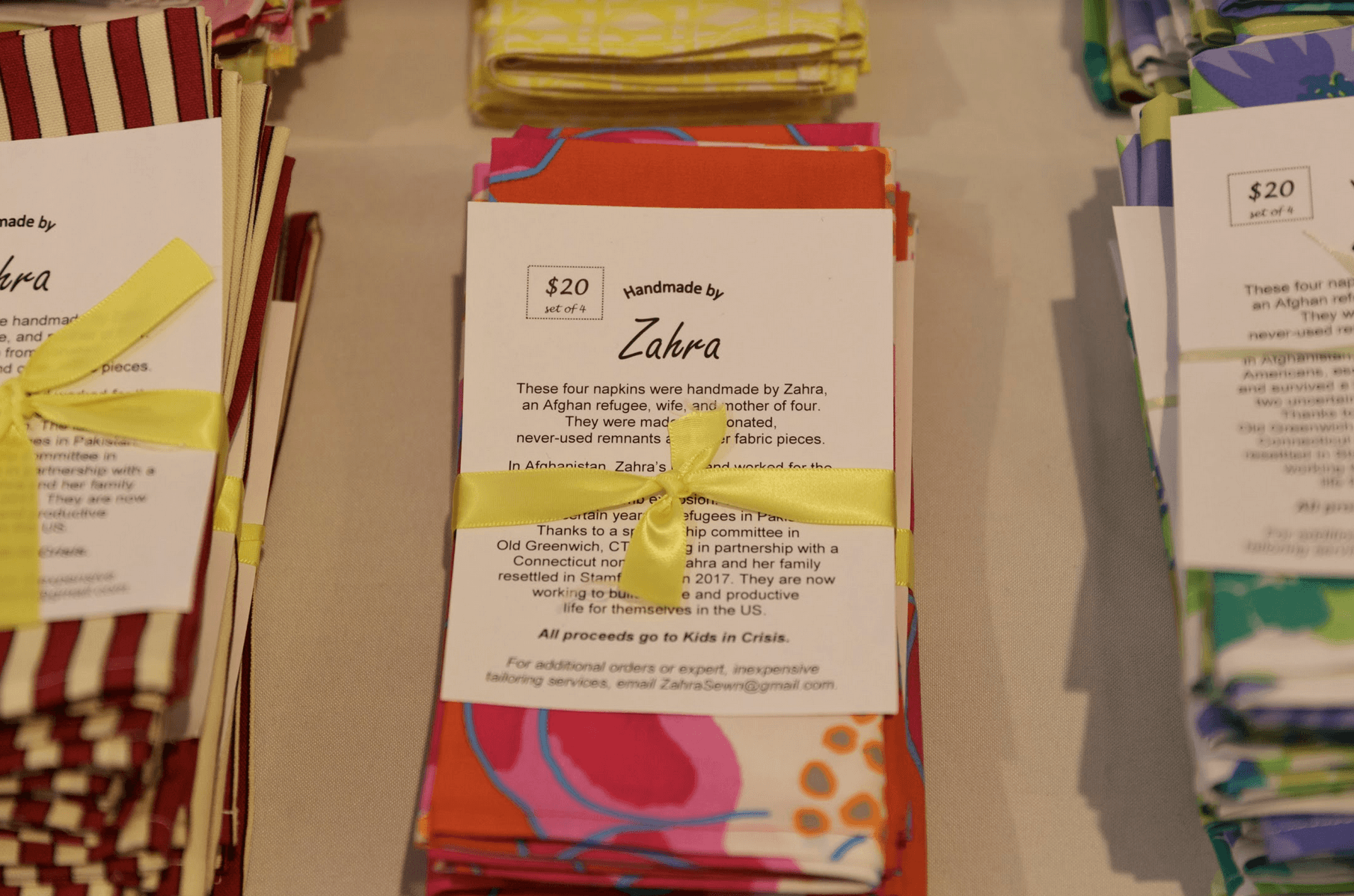 The event featured reusable napkins made by a refugee family from Afghanistan. Contributed phto