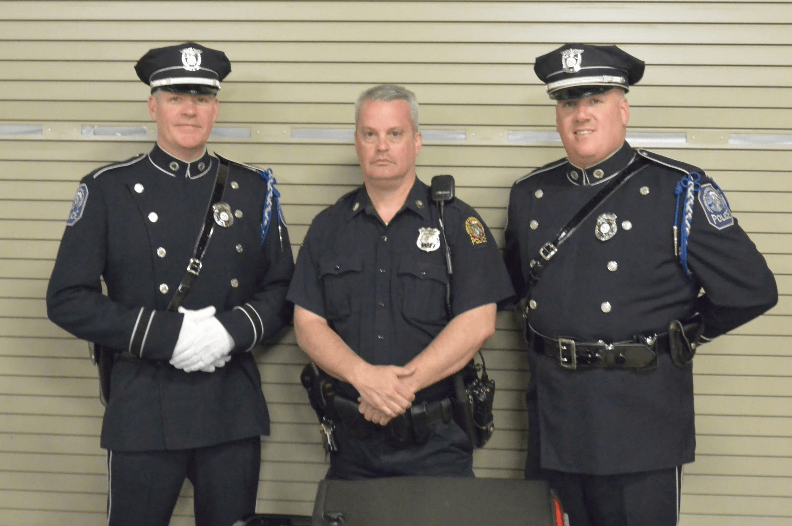 Master Police Officer Brian Tornga, Officer Joel Berry and Officer Tom Heustis. May 12, 2018 Photo: Nick Fiore