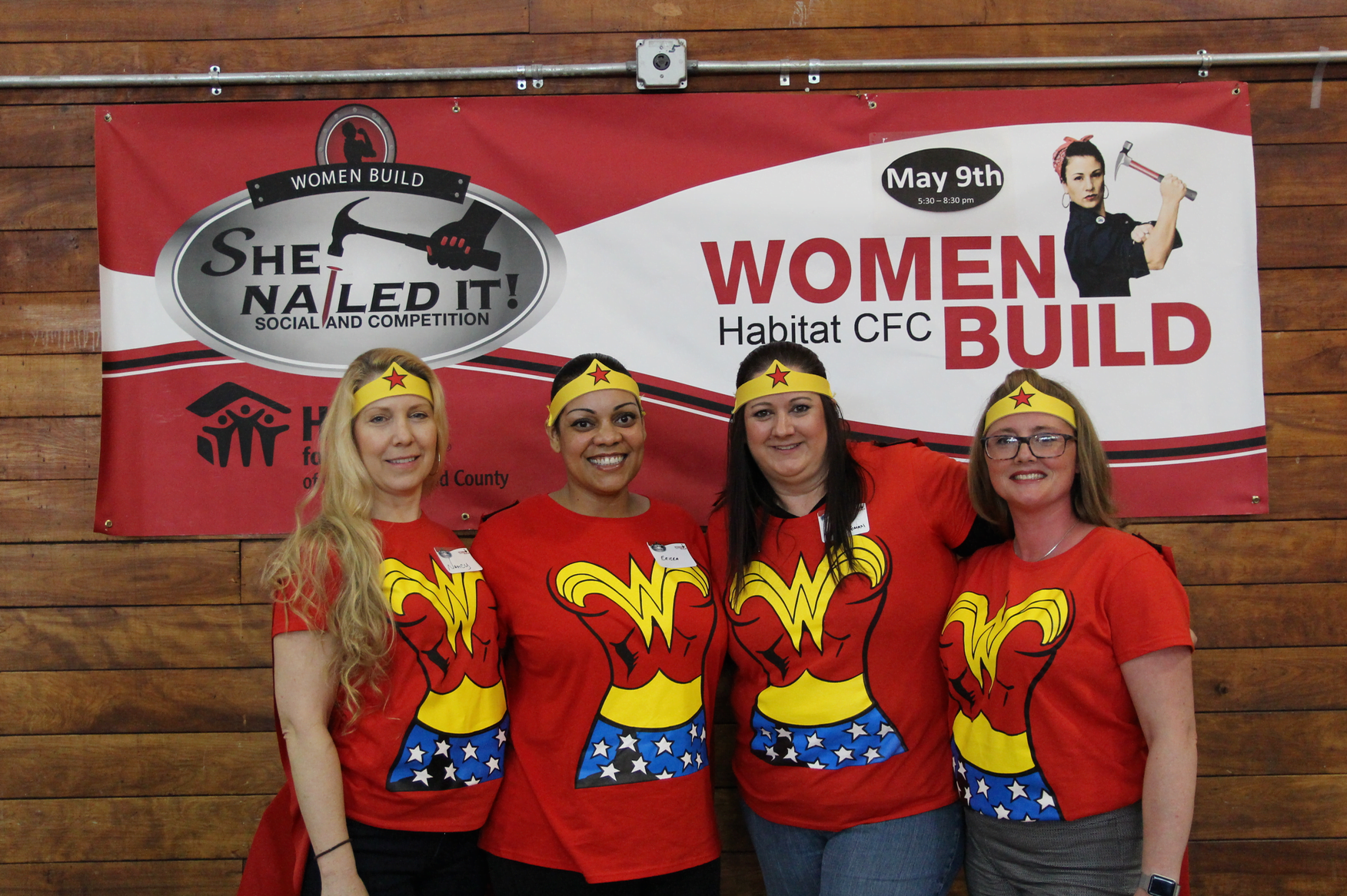 Nancy March, Erica Lyons, Dee Ahern and Tricia Zawel, a team from UPS out of Waterbury at the She Nailed It fundraiser at Eastern Greenwich Civic Center. May 9, 2018