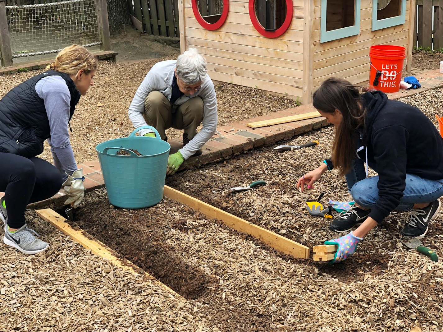 Volunteers worked on installing an Interactive Learning Garden at Family Centers’ Grauer Preschool. contributed photo