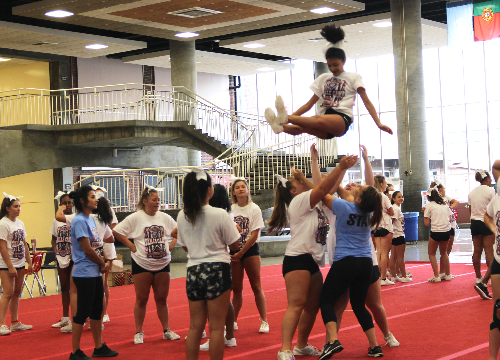 GHS Cheerleaders worked on their choreography and tumbling, Aug 22, 2018 Photo: Leslie Yager