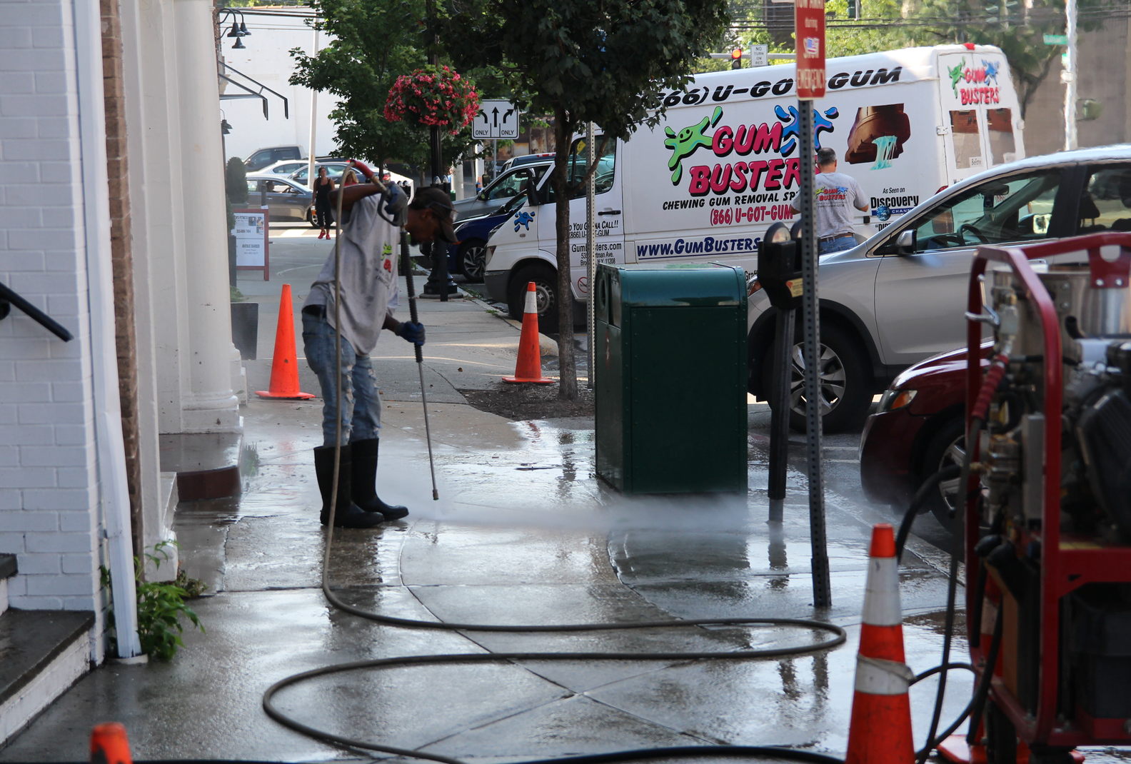 Gum Busters at work on Greenwich Avenue. Photo: Leslie Yager